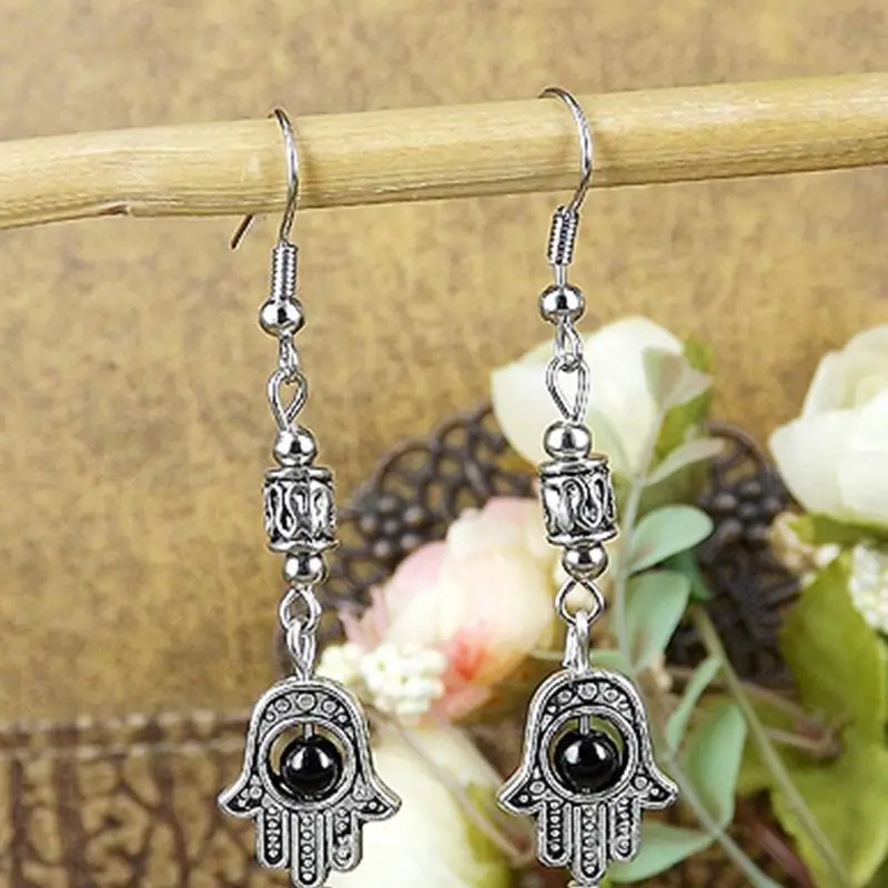 

Tibetan silver alloy Buddha's-hand Colour Beads Dangle Earrings F3009