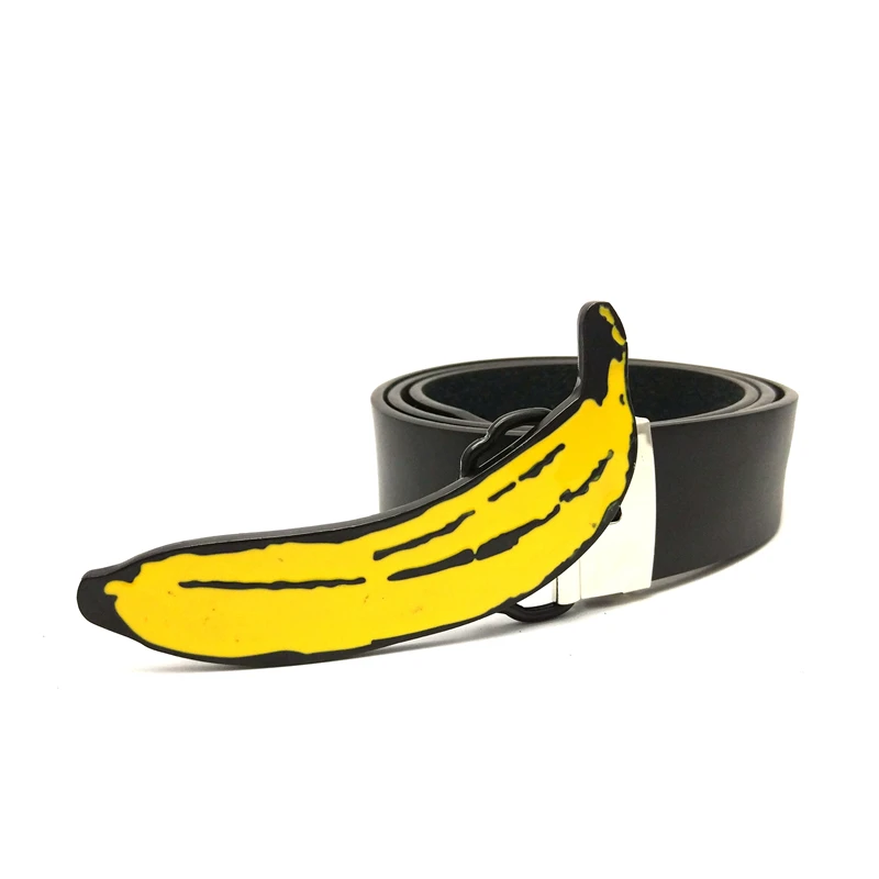 Cartoon belts for men with banana belt buckle Plus szie 130cm Black Pu