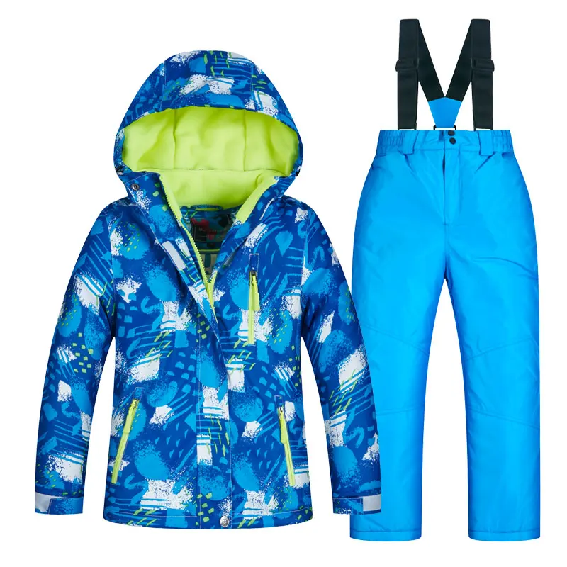 Новейший детский лыжный костюм зимняя водонепроницаемая супер теплая яркая Лыжная куртка и штаны для девочек и мальчиков брендовые зимние куртки для мальчиков - Цвет: RT007  BLUE