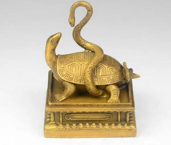 

China Royal Pure Brass God Animal Basaltic Turtle Snake Seal Stamp Signet Statue