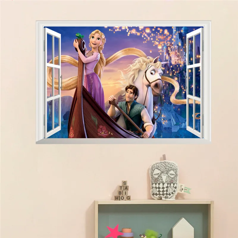 GVC Cartoon Raiponce Stickers Muraux pour Les Chambres denfants Fille Chambre D/écor 3D Fen/être Stickers Muraux DIY adesivo de Parede Affiche Enfants Cadeau