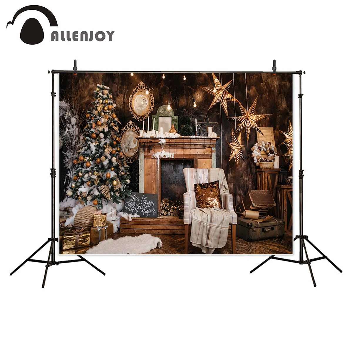 Allenjoy Рождество фотографический фон винтаж звезды дерево стул новый