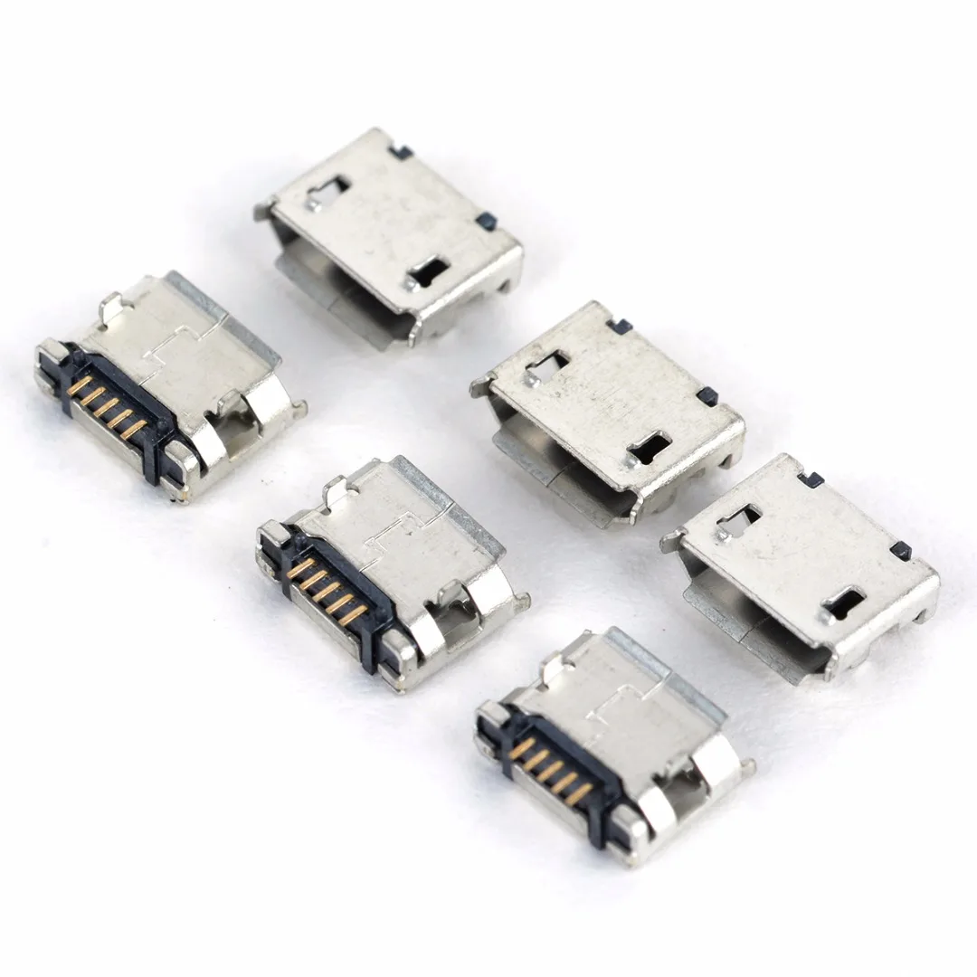 20pcs 5 Pin SMT Socket Connector Micro USB Type B Female Placement SMD DIP Socket Connector Silver