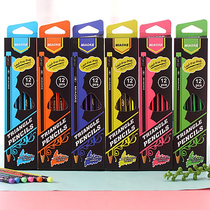 

12 Pcs Creative HB Standard Hexagonal Pencils with Rubber Student Painting Sketch School High Quality Office Supplies Stationery