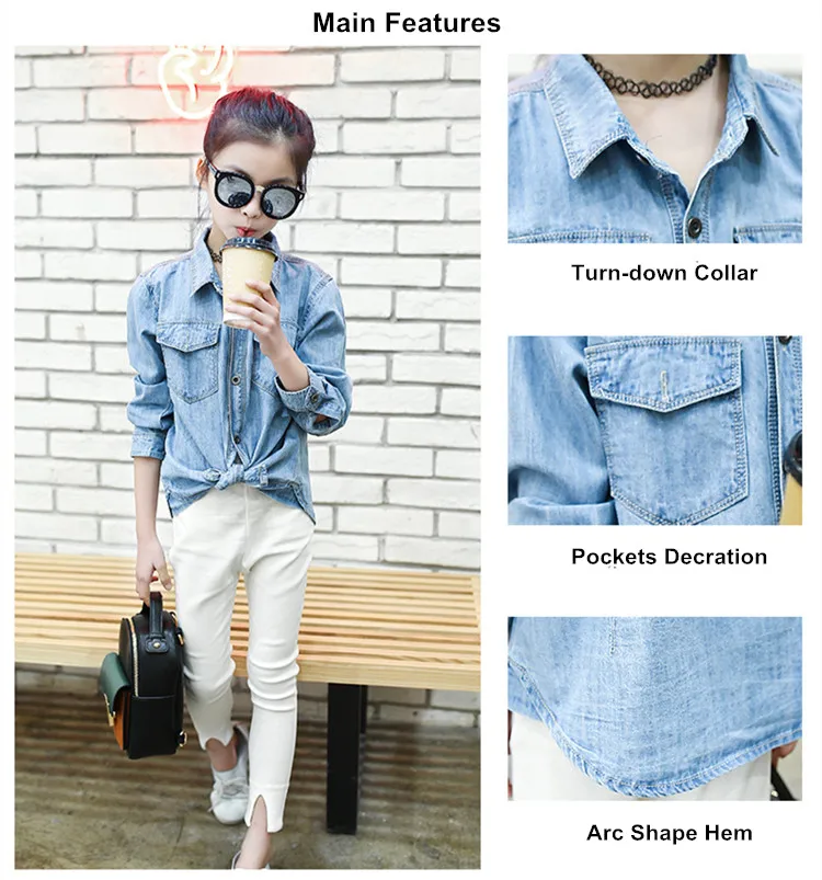 Kids Girls Long Sleeve Denim Shirt 13