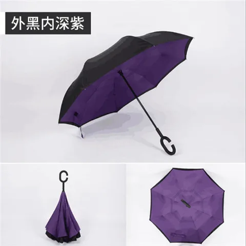 Складной обратный двухслойный зонтик перевернутый ветрозащитный дождь автомобиля зонты для женщин - Цвет: Purple