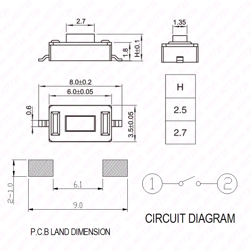 Акция 50 шт./лот SMT 3x6x2,5 мм TS-1236C 2PIN тактильная Такт кнопочный микро-переключатель самотечная моментальная Перезагрузка Такт кнопочный переключатель