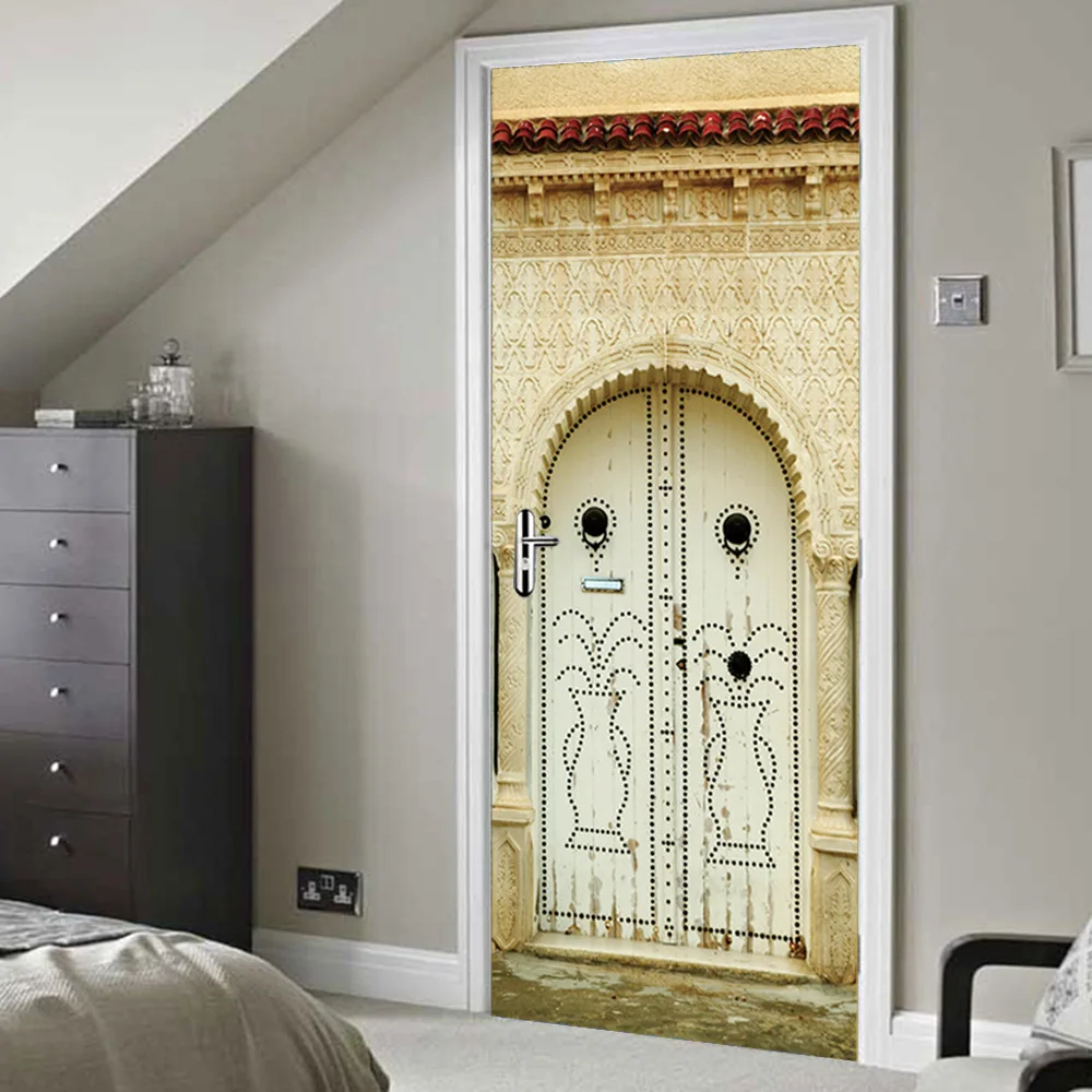 

2 Panels Arabic Style Art White Flower Vase Door Wall Murals Wall Stickers Door Sticker Wallpaper Decals Home Decoration