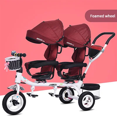 Детские трехколесные коляски для близнецов от 1 до 3 лет, детская коляска, детский велосипед, подлокотник, регулируемые детские руки, надувные тележки, бренд - Цвет: B