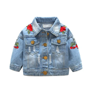 

Baby Vintage Jeans Jackets Girl Toddler Denim Jacket for Girls Coats Rose Flower Embroidery For Children's Spring Jackets Coat