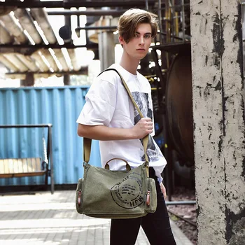 

Manufacturers sell 2018 new men's canvas shoulder business crossbody bag retro briefcase computer bag