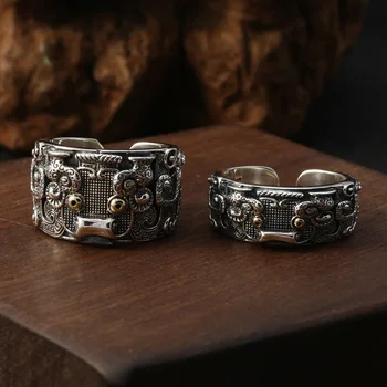 

Wholesale S925 Sterling Silver Personality Jewelry Men's Ring Fashion Vintage Thai Silver Animal Beast Wide Open Ended Ring