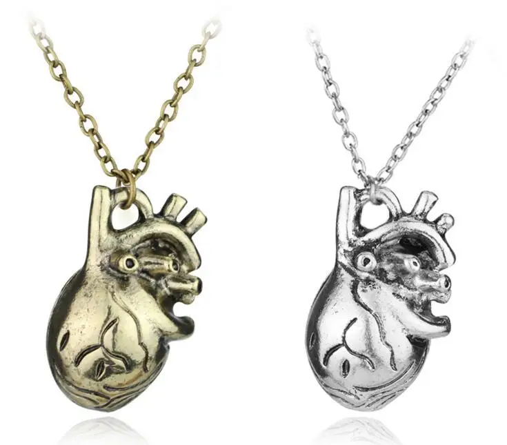 

Fashion Antique Silver Gold Bronze Anatomical Heart Pendant Necklace for men and women wholesale Anatomy Science Biology Jewelry
