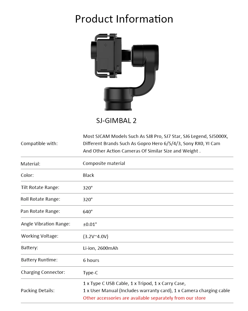 SJCAM ручной карданный SJ-GIMBAL 2 3-осевой стабилизатор Bluetooth Управление для SJ6 SJ7 SJ8 Pro/Plus/SJ500X экшн Камера для экшн камеры Yi Cam