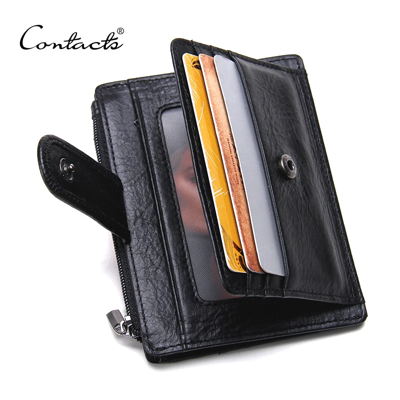  CONTACT'S Thin Genuine Leather Men Wallet Small Casual Wallets Purse Card Holder Coin Mini Bags Top Quality Cow Leather Carteira 