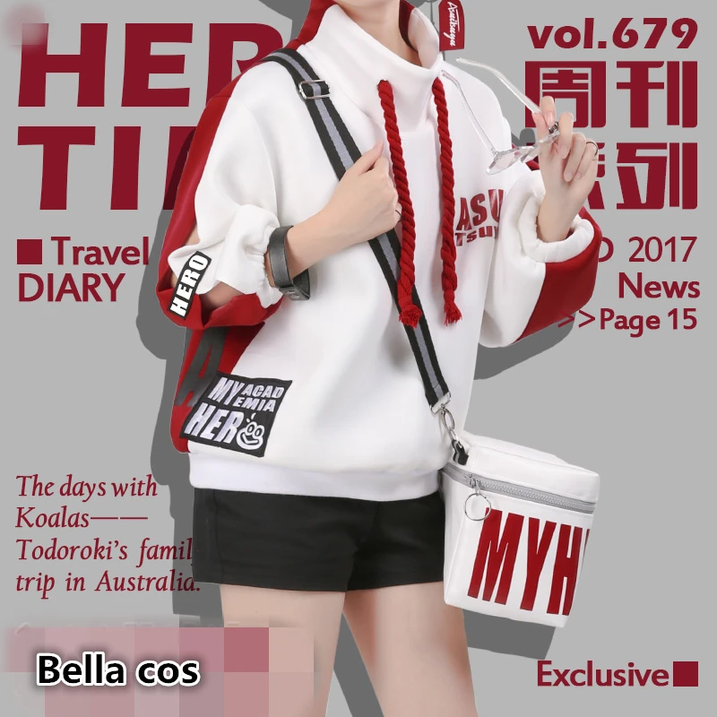 

Anime clothes My Hero Academia Asui Tsuyu cosplay costume Weekly daily magazine fashion suits uniform Hoodie+Short+Bag+Hat cos