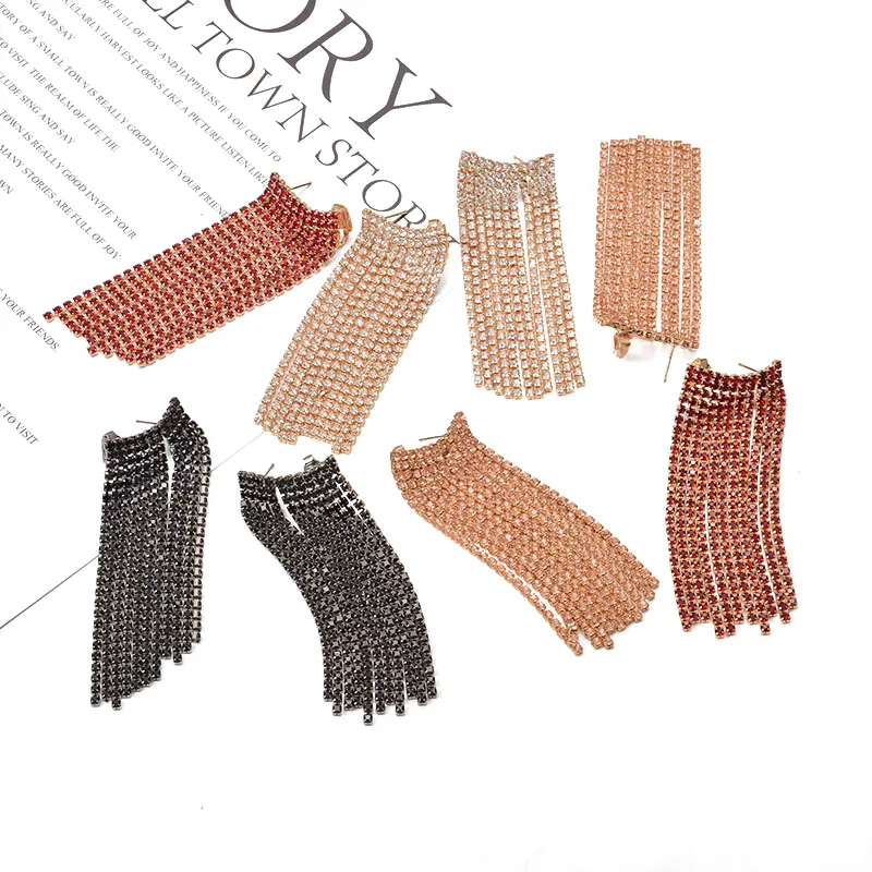 Colorful Crystal Chain Earrings Statement Tassel Drop Dangle Pendientes Jewelry For Women ZA New Luxury Brincos Bijoux | Украшения и