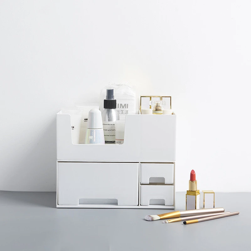 

GOONBQ 1 pc 2 Layers Multi-grid Large Capacity Makeup Organizer Desk Bathroom Cosmetic Storage Case Office Box Desktop Storage