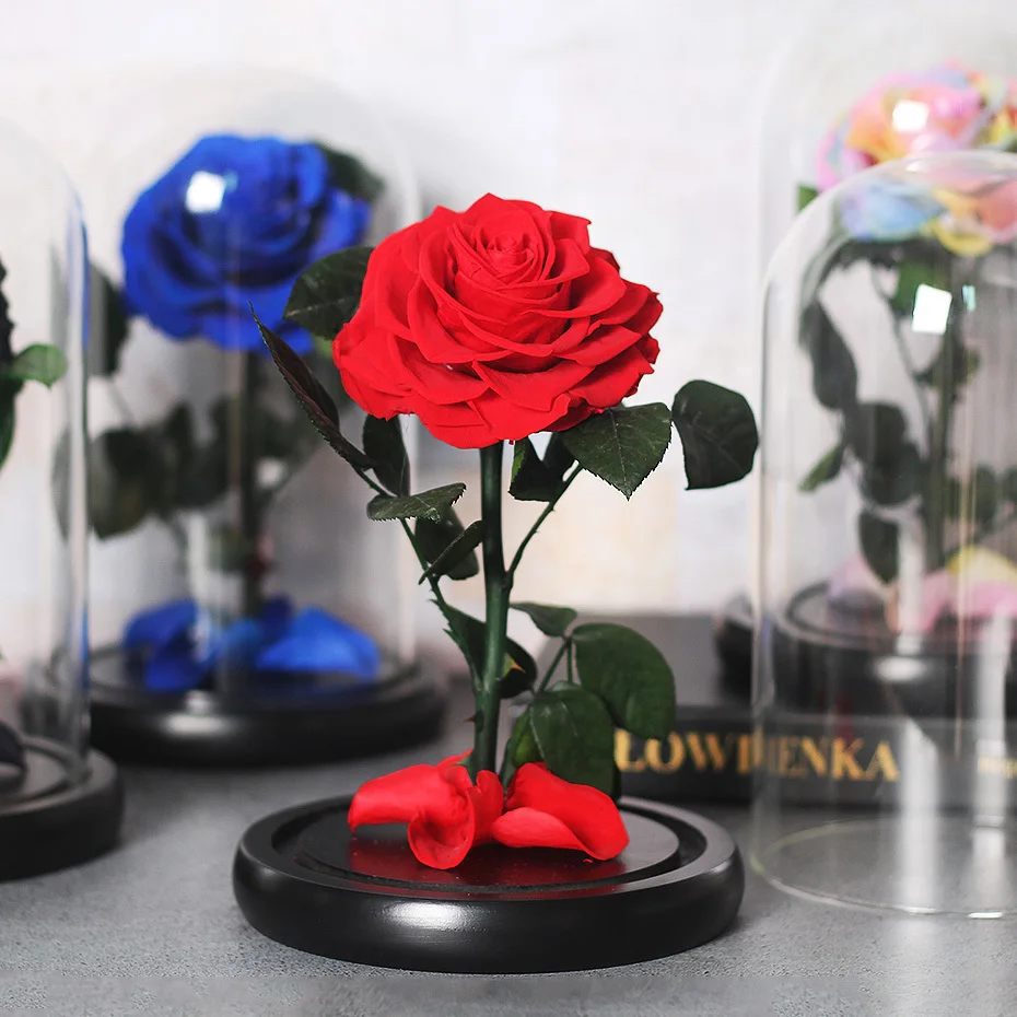 Красавица и Чудовище искусственные цветы для украшения красная вечная роза в стеклянном куполе Валентина рождественский подарок Прямая поставка