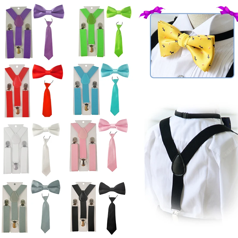 

2018 new Fashion Boys Girls kids Adjustable Elastic Y-Back Braces Baby Suspenders Set Bow Tie butterfly NeckTie Wedding HHtr0001
