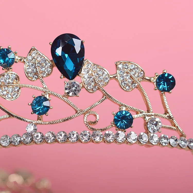 New Arrival Magnificent Blue Red Rhinestone Bridal Crown Tiaras Fashion Golden Diadem for Women Wedding Hair Accessories Jewelry