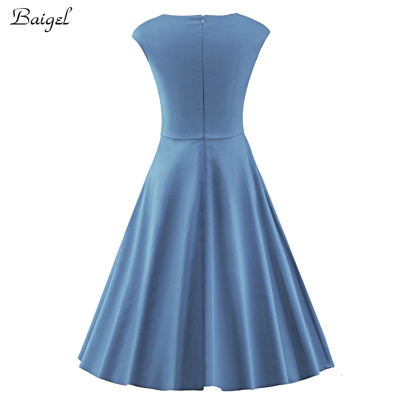 Womens Sexy V-Neck Summer Vintage Dress 50s 60s Retro Pinup Rockabilly Swing Burgundy Red Green Ball Gown Wedding Party Dresses (8)