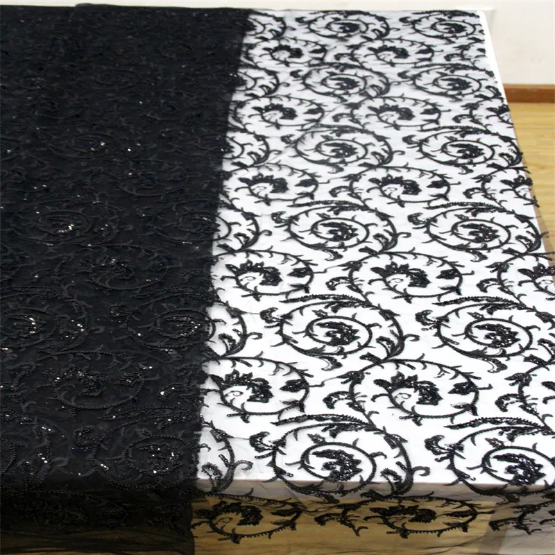 

Pretty African sequin Tulle Net lace fabric for lady dress Attractive Nigerian Embroidered Mesh lace fabric HX763-1