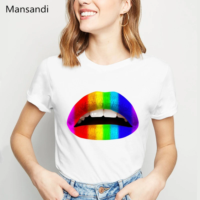 

rainbow Lip print sexy shirt women clothes 2019 Gay Love Lesbian vogue t shirt femme lgbt tshirt summer tops female t-shirt