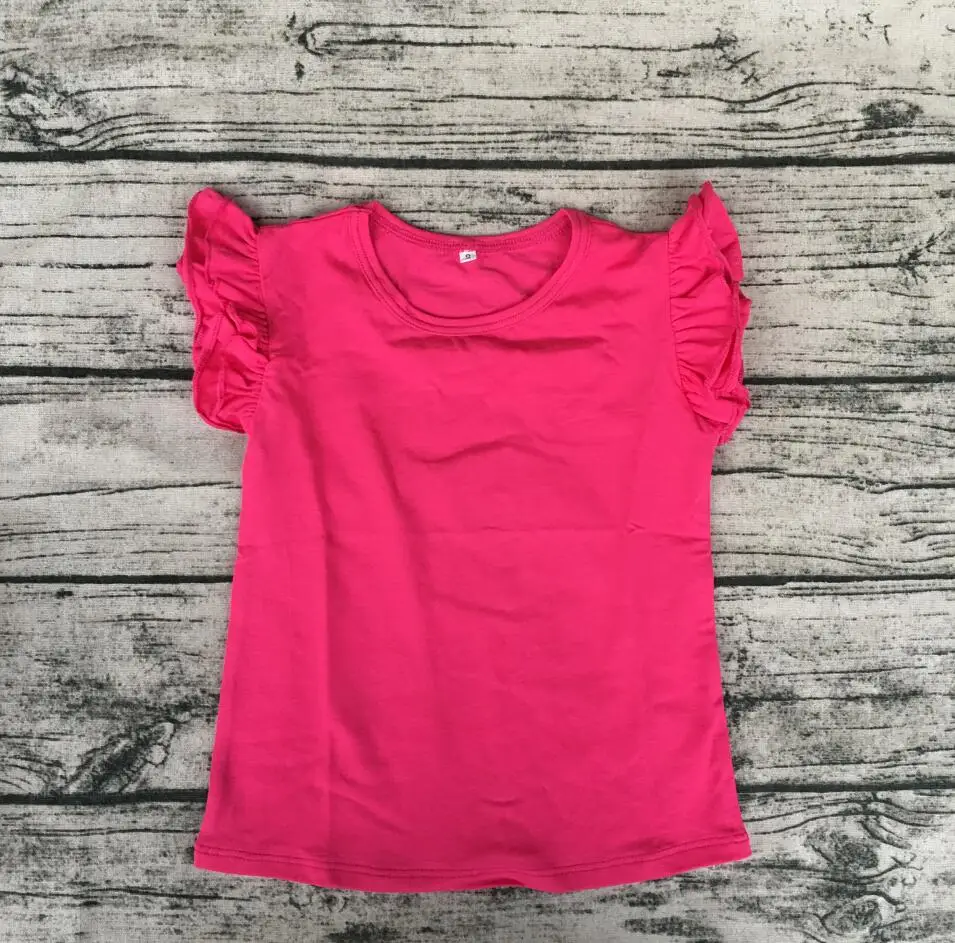 Hot Sale Toddler Girls Solid Color Summer Flutter Top Baby Girl T Shirts Blank Fancy Topgirls t