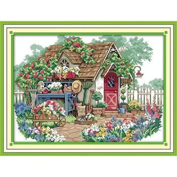 

Flower cabin DMC Cross Stitch 11CT 14CT DIY Needlework Counted China Cross Stitch Kits For Embroidery Crafts Home Decor new