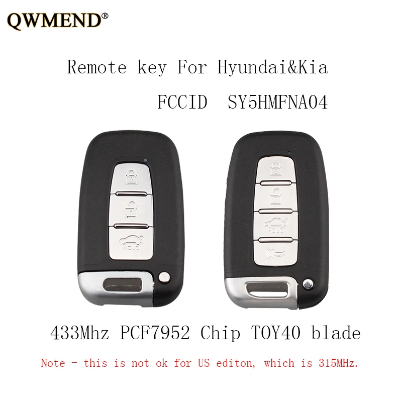 

QWMEND 3 4 Buttons 433Mhz Smart Remote Key Keyless Fob For Hyundai Sonata Genesis Equus Veloster 2009-2015 PCF7952 chip keys