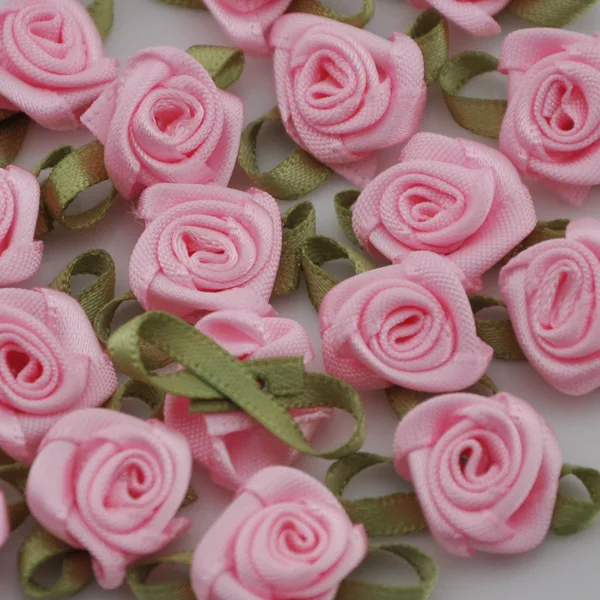 50 шт. разноцветные ленты розы ручной работы Цветы для одежды Швейные Аппликации diy Аксессуары свадебные украшения A039 - Цвет: Pink