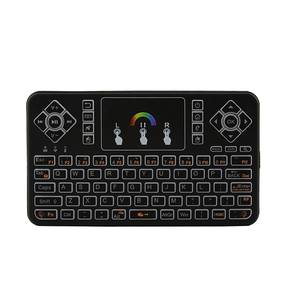 

Mini Wireless Keyboard Ergonomic Air Mouse Q9 Handheld Touchpad Colorful Backlit Rechargeable with USB Receiver For PC Smart TV