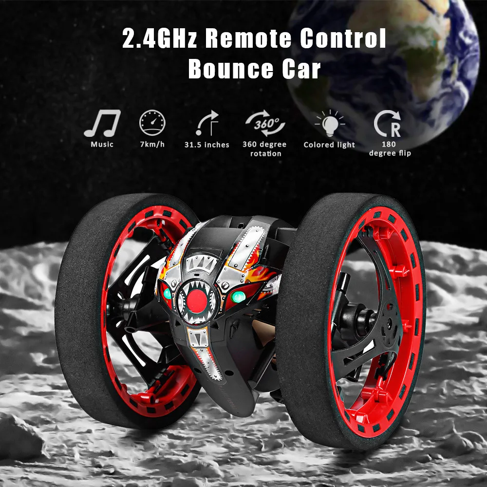 

Newest Bounce Car PEG-81 2.4G Wireless Jump Remote Control Car Flexible Wheels Rotation Music LED Light Stunt Car Kids Gifts Toy