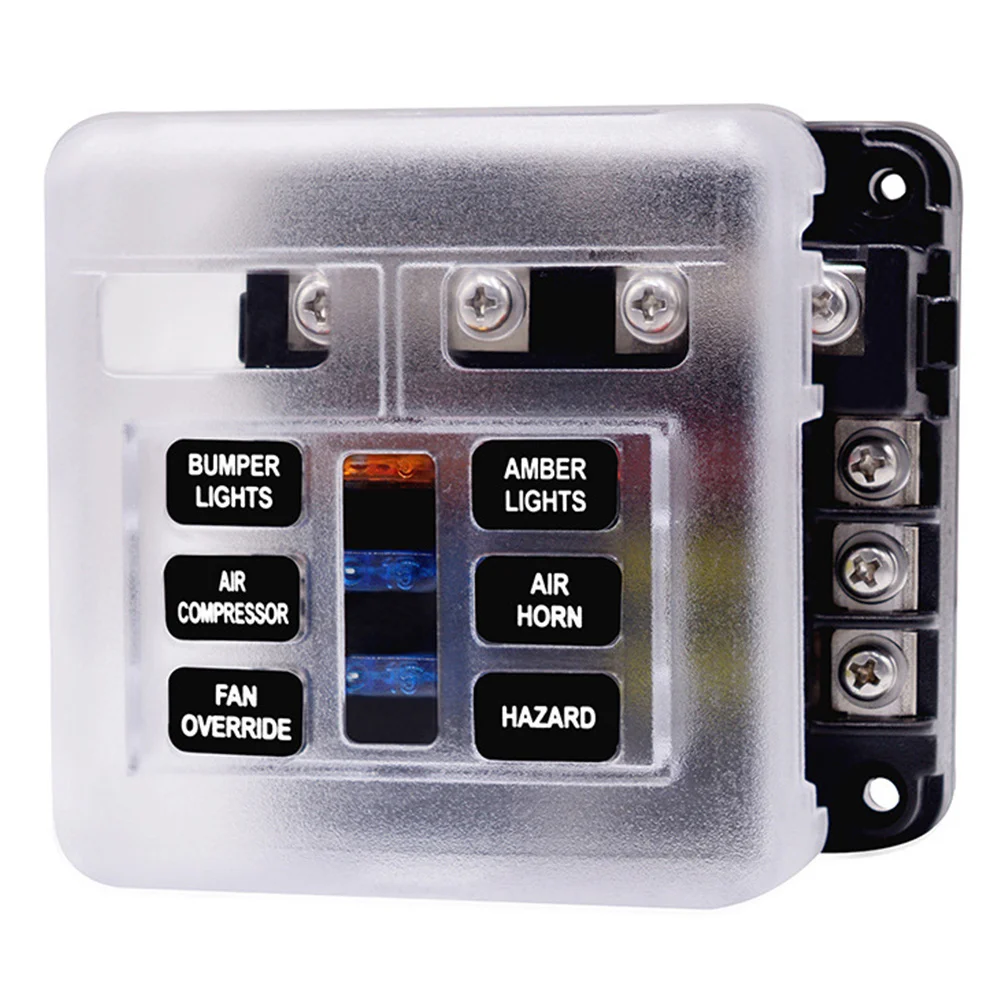 

6 Way Screws Fixing Flame Retardancy Car Block Holder Standard Blade Fuse Box Insulation LED Indicator Safe Positive Negative