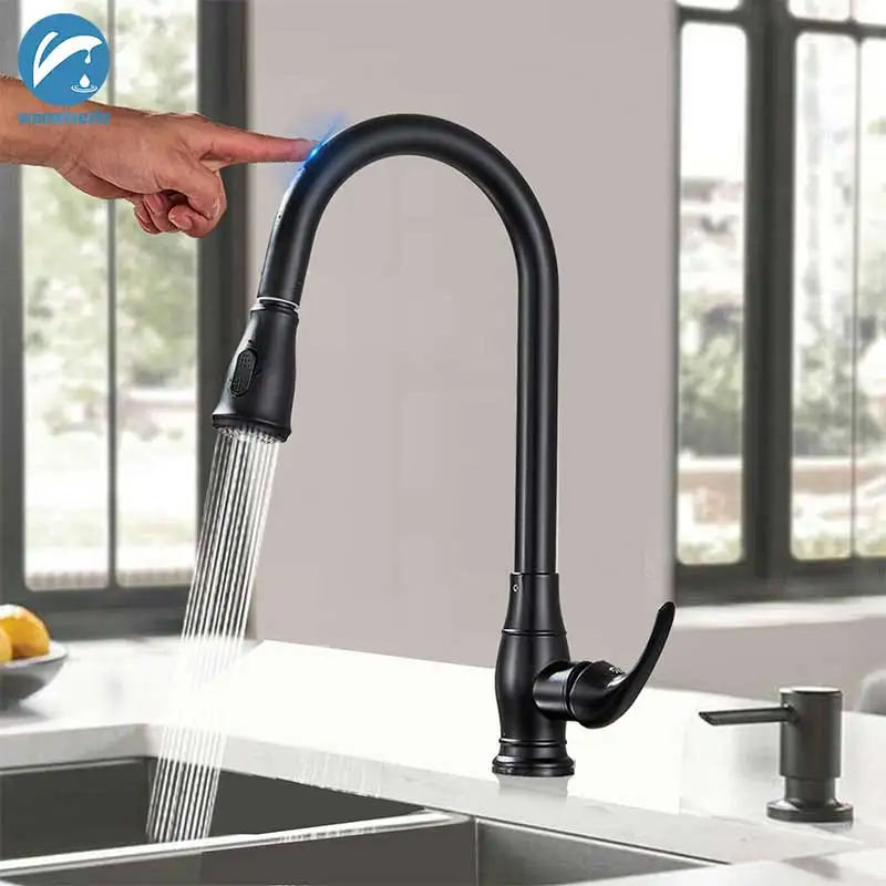 

Matte Black Sensitive Smart Touch Control Kitchen Faucet Stainless Steel Pull Out Touch Sensor Pull Down Kitchen Sink Mixer Tap