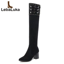 Tuyoki Size 33-41 Shoes Women Real Leather High Heel Over Knee Winter Boots For Women Flower Pointed Toe Warm Long Botas цена Tuyoki Size 33-41 Shoes Women Real Leather High Heel Over Knee Winter Boots For Women Flower Pointed Toe Warm Long Botas цены онлайн