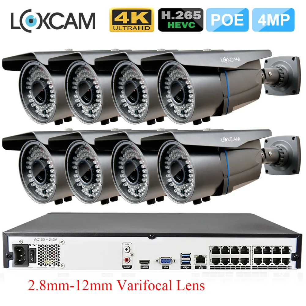 16CH H.265 4K 5MP POE NVR система видеонаблюдения 8 шт. 4MP 2 12 мм зум наружная ip камера