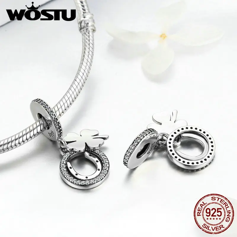 Kaufen Heißer Verkauf 925 Sterling Silber Vier Leaf Clover   Hufeisen Glück Tag Perlen Fit Original wst Charme Armband Schmuck CRC117