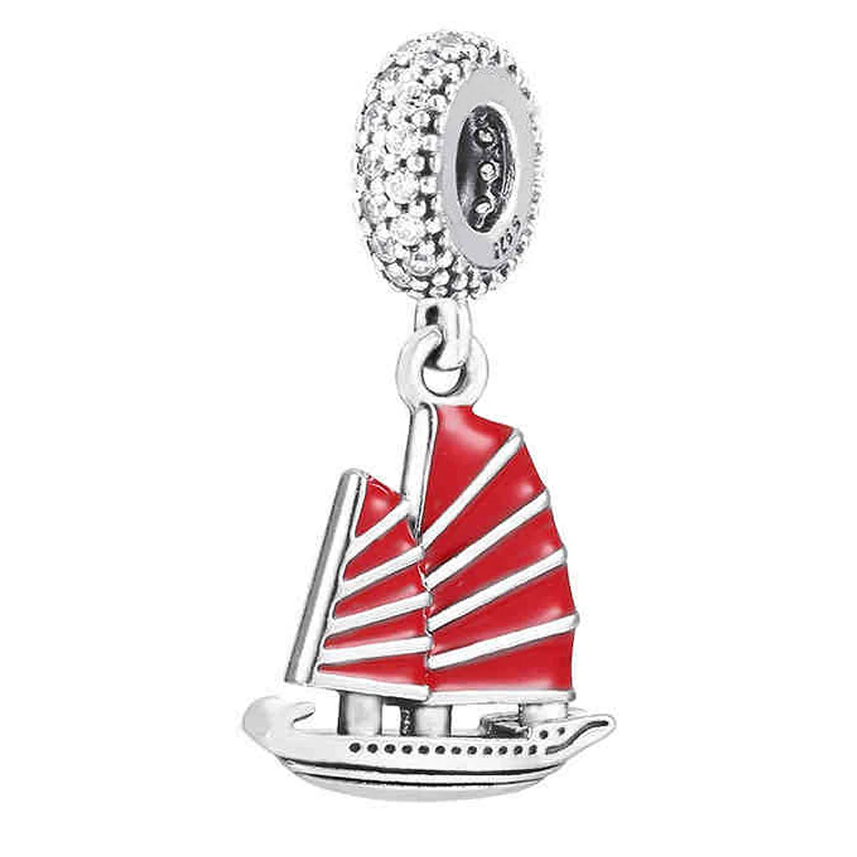 

Authentic 925 Sterling Silver Bead Charm Red Enamel Chinese Junk Ship Pendant Beads Fit Pandora Bracelet Bangle Jewelry