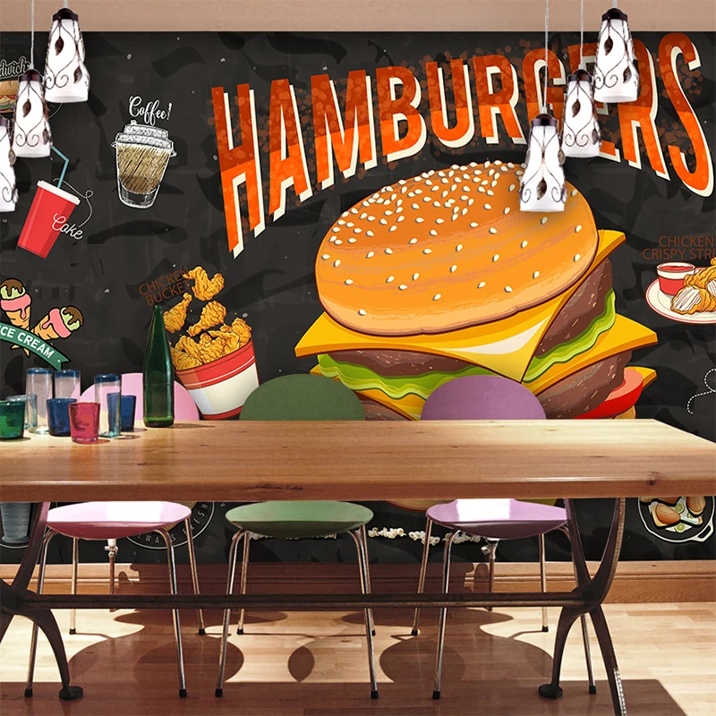 Пользовательские Любой Размер фрески 3D Западной Burger жареная курица быстрого Еда Ресторан Еда обои Ресторан коридор обои