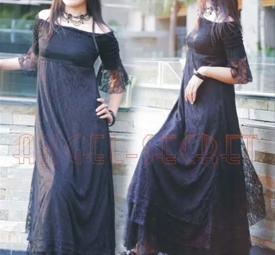 

j14, black sexy long lace dress lolita gothic punk