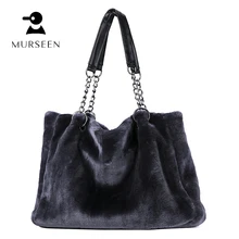 Nuevo lujo invierno mujeres negro bolsos Pieles de animales hombro embrague bolsos del sobre del partido lana Bolsos Mujer bolso peludo #23