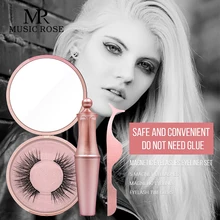 Music Rose 3pcs/set 3D Magnet False Eyelashes with Tweezers Magnet Eyeliner Set Free Glue Reusable Natural False Eyelashes Gift lengthening false eyelashes with glue