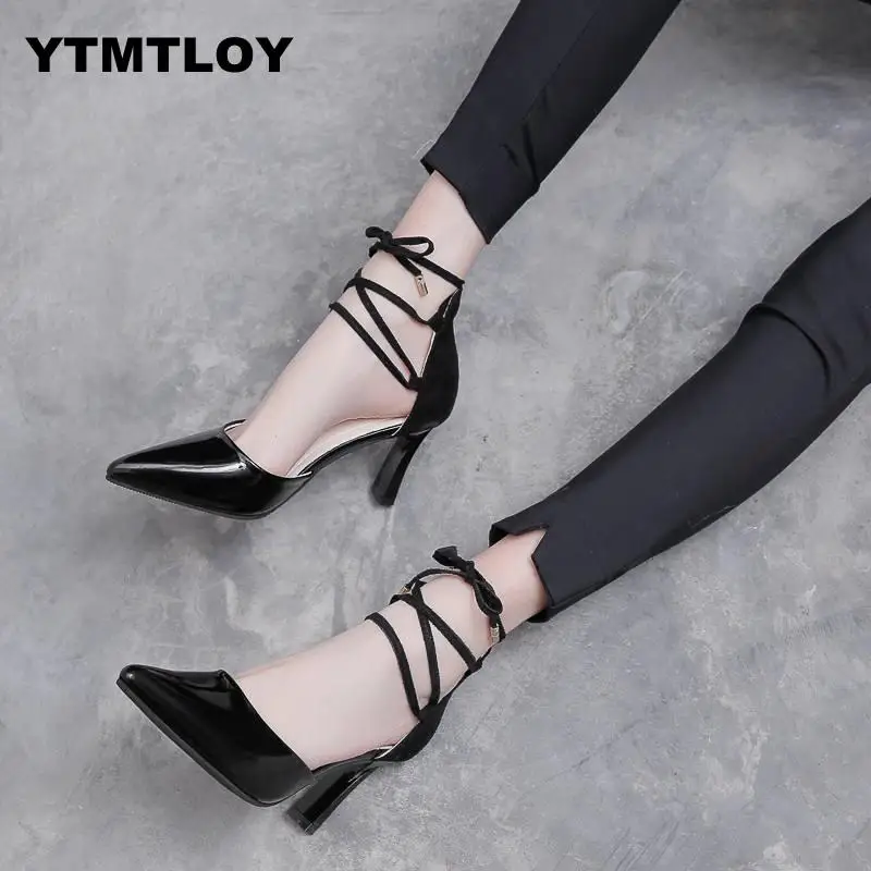 

2019 New Women High Heels Sexy Pumps Stiletto Pointed Toe Cross Strappy Black Ladies Bridal Wedding Shoes Designer Runway Red