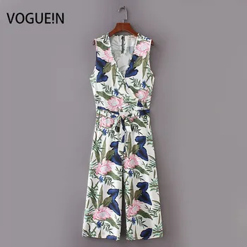 

VOGUEIN New Womens V-Neck Sleeveless Tie Belt Floral Print Jumpsuit Playsuits Wholesale