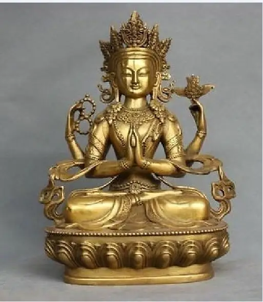 

Rare China Tibet Bronze 4 Arms Kwan-yin Chenrizg Buddha Statue
