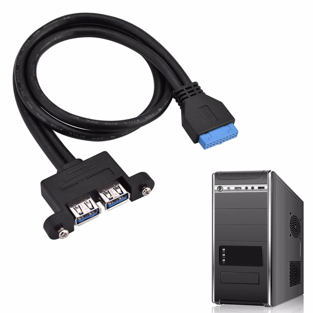 Двухпортовый USB 3,0 A женский винт Панель Крепление на 20 контактный разъем материнская плата плоский кабель адаптер Горячая Распродажа