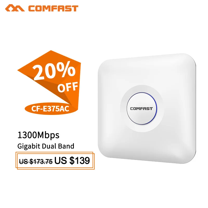 

Comfast 1300Mbps Wireless Ceiling AP Gigabit WAN LAN Ethernet POE Port Wireless Router Openwrt Amplifier AP For 600 Sq.m cover