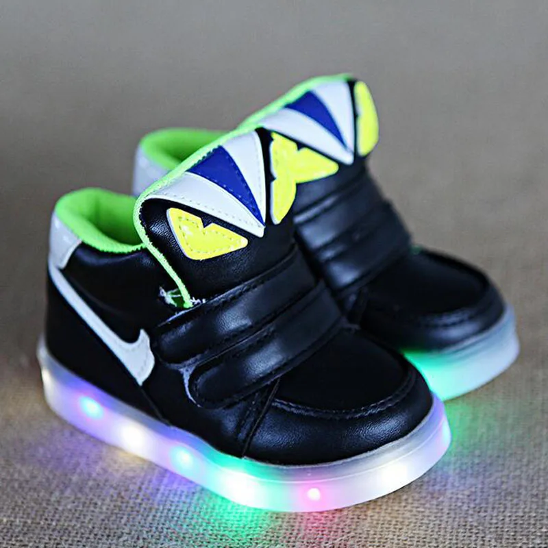 Toddler Princess Girls Cute Monster Prewalker Pu Leather Light Up Shoes